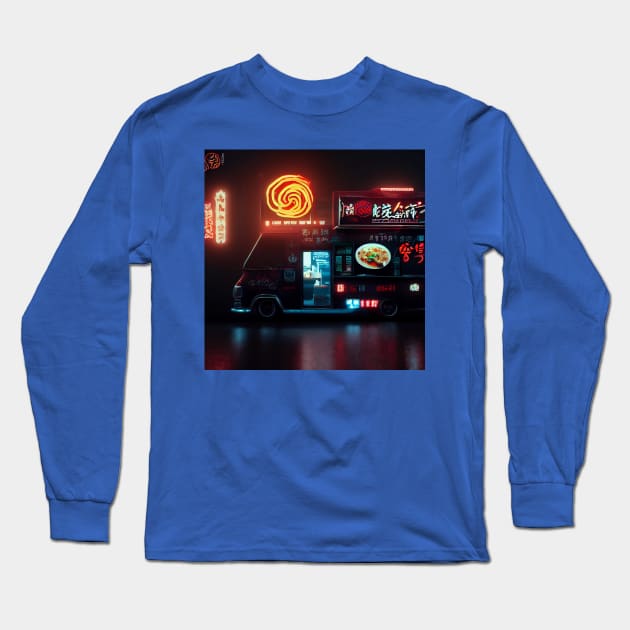 Cyberpunk Tokyo Ramen Food Truck Long Sleeve T-Shirt by Grassroots Green